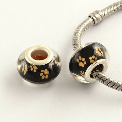 Large Hole Dog Paw Prints Pattern Resin European Beads