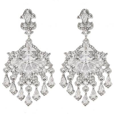 Brass Micro Pave Cubic Zirconia Dangle Stud Earrings