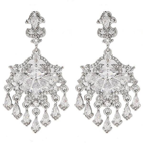 Brass Micro Pave Cubic Zirconia Dangle Stud Earrings