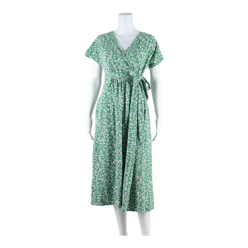 JOULES Womens A-Line Dress Green Floral Short Sleeve Midi UK 8