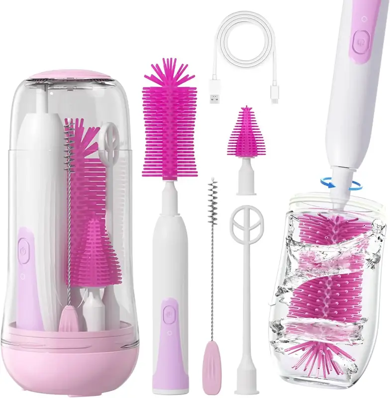 Electric Bottle Cleaning Brush, Baby Bottle Brush Cleaner Water Bottle Cleaning Kit, Nipple Brush Pacifier Cleaner Straw Clea...