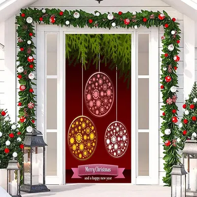 Circle Pattern Plant Red Merry Christmas Door Cover - Aperturee