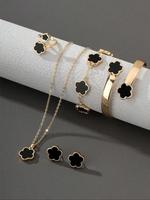 Flower Design Jewelry Set, Gifts for Girlfriend, Elegant Necklace & Bracelet & Bangle & Ring & Stud Earrings, Glamour Set, Ma...