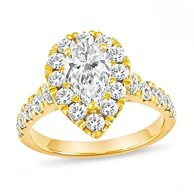 14K Gold 1.5 to 4 CT.T.W. Pear Cut Lab Created Diamond Custom Engagement Ring D VVS1-VS1 IGI Certified
