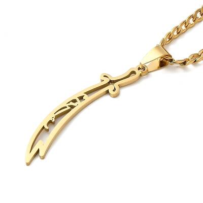 Sword Knife 304 Stainless Steel Hollow Scimitar Pendant Necklaces for Women and Men