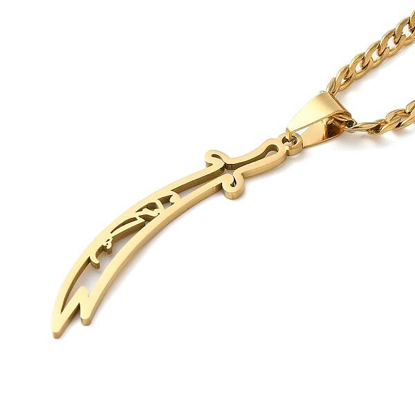 Sword Knife 304 Stainless Steel Hollow Scimitar Pendant Necklaces for Women and Men