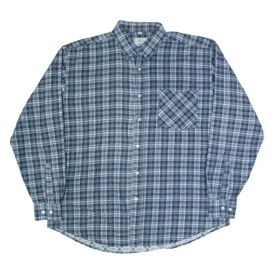 WEST WIDE Mens Shirt Blue 90s Check Long Sleeve L