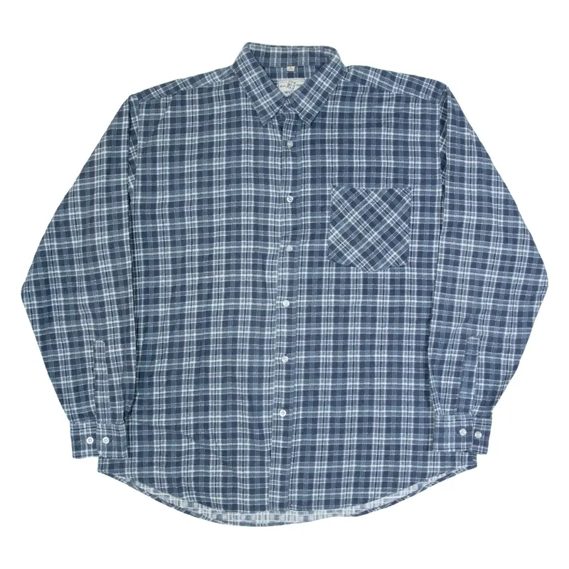 WEST WIDE Mens Shirt Blue 90s Check Long Sleeve L
