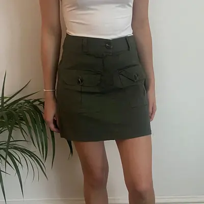 Zuiki Mini Cargo Skirt - 28W UK 8 Khaki Cotton
