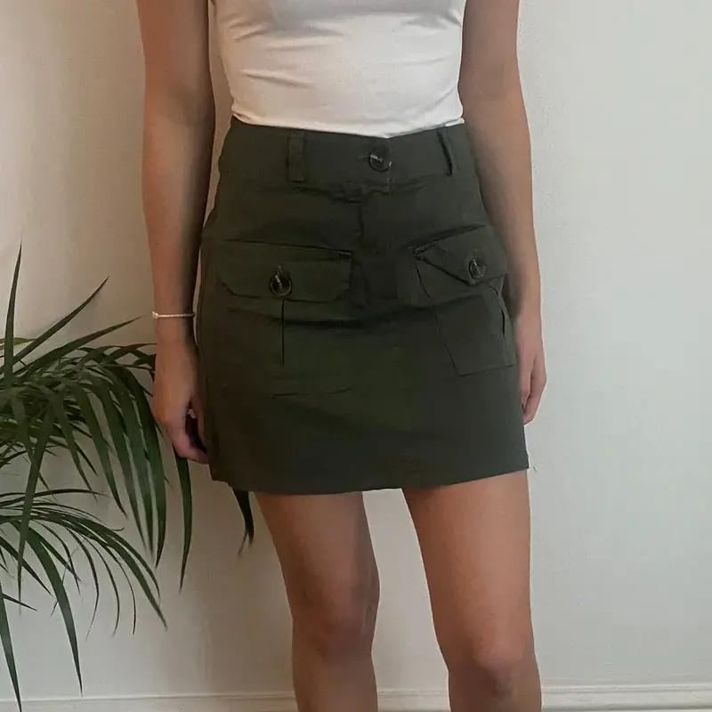 Zuiki Mini Cargo Skirt - 28W UK 8 Khaki Cotton