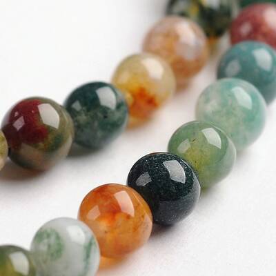 Round Natural Indian Agate Gemstone Bead Strands