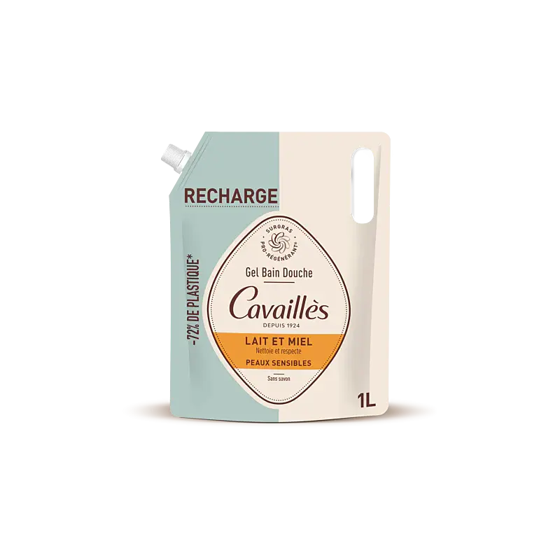Cavaillès Eco-refill Bath and Shower Gel Milk and Honey Sensitive Skin 1L
