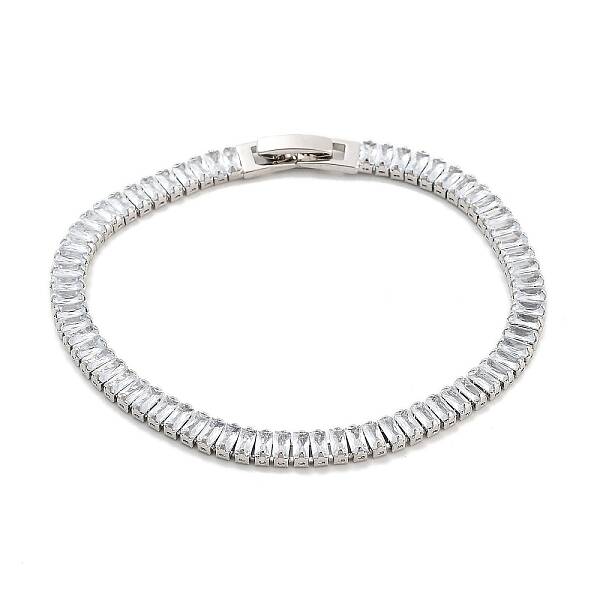 Brass Pave Clear Cubic Zirconia Rectangle Link Bracelets