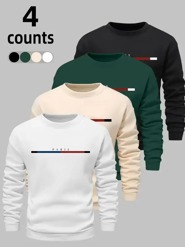 Men's Letter Print Drop Shoulder Sweatshirt, Regular Fit Casual Soft Comfy Long Sleeve Round Neck Pullover for Spring & Fall,...
