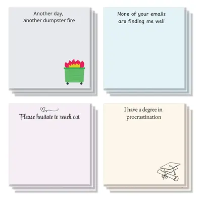 Funny Office Sticky Note, 4 Counts 3x3 Inch 50 Sheets Funny Letter Note Pad, Adhesive Funny Sticky Note for School Office Hom...