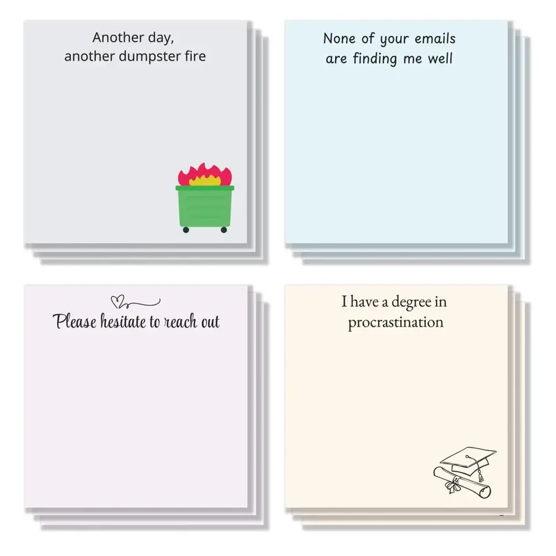 Funny Office Sticky Note, 4 Counts 3x3 Inch 50 Sheets Funny Letter Note Pad, Adhesive Funny Sticky Note for School Office Hom...