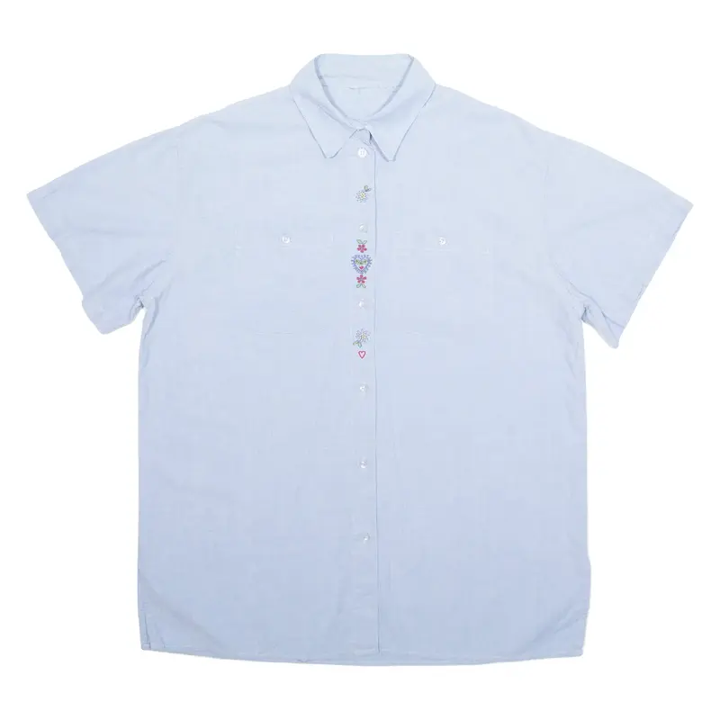 Denim Look Embroidered Womens Plain Shirt Blue XL