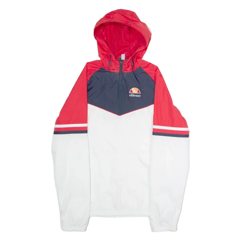 ELLESSE Womens Pullover Jacket White Hooded Colourblock UK 8