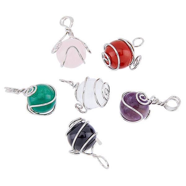 6Pcs 6 Style Natural Gemstone Pendants