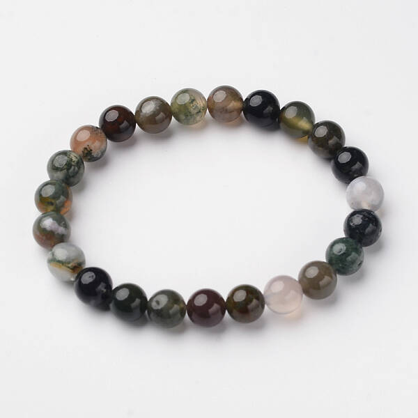 Natural Indian Agate Round Bead Stretch Bracelets