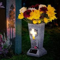 Solar Cemetery Grave Vase with LED for Fresh Artificial Flowers Headstone Vase with Spikes Gravestone Decor Memorial Gift for...