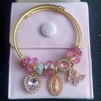 Pink Heart Butterfly Virgin Mary Bracelet - Elegant Design with Butterfly Motif & Heart Accents, Perfect for Birthdays, Bangl...