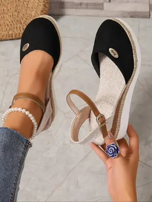 Women's Fashionable Plain Color Wedge Sandals, Casual Comfortable Platform Sandals for Beach, Fashion Shoes for Party, Daily ...