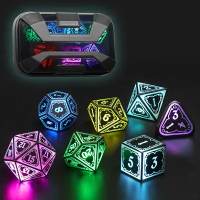 ZHOORQI Dreamy Dice for Gamer: Rechargeable RGB Light-up DND Dice Set! Shake to Glow. With a stylish Dice Box & long battery ...