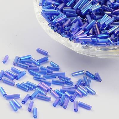 Transparent Colours Rainbow Glass Bugle Beads