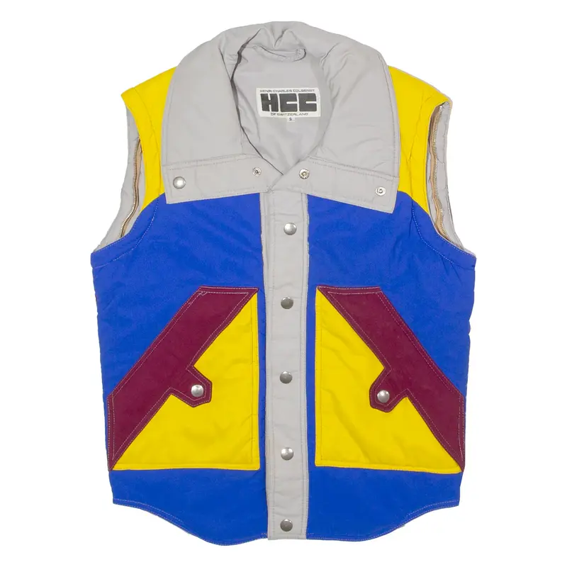 HCC OF SWITZERLAND Mens Ski Gilet Blue 90s Colourblock S