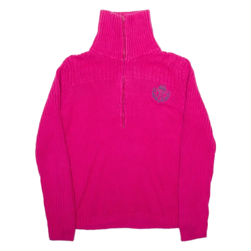 TOMMY HILFIGER Womens Jumper Pink 1/2 Zip Tight Knit L