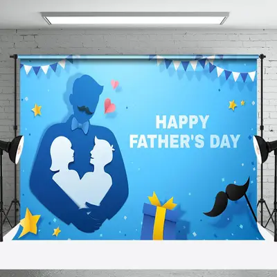 Character Paper Cutting Blue Fathers Day Backdrop - Aperturee