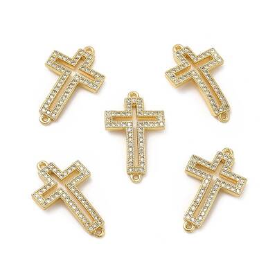 Brass Micro Pave Clear Cubic Zirconia Connector Charms
