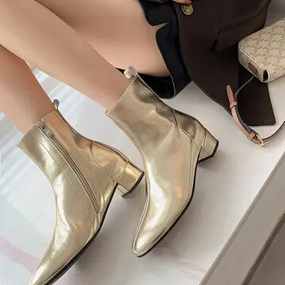 CHIKO Linda Round Toe Block Heels Ankle Boots