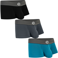Real Men Boxer Brief Modal 3 Pk 3 Inch (Black Blue Grey) Jersey Menswear Underwear Set Stretchy Stretch Multicolor Plain Span...
