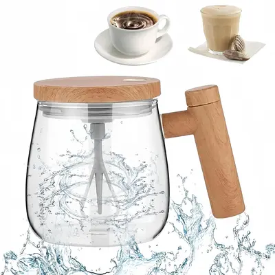 400ml Electric Self-Stirring Mug, High Borosilicate Glass Mixing Cup, Coffee Making Tool for Home, Office and Travel (Batter...