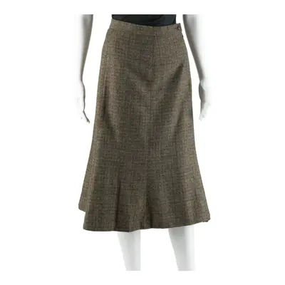 KARTING Womens Flare Skirt Brown Midi Wool 90s Chevron M
