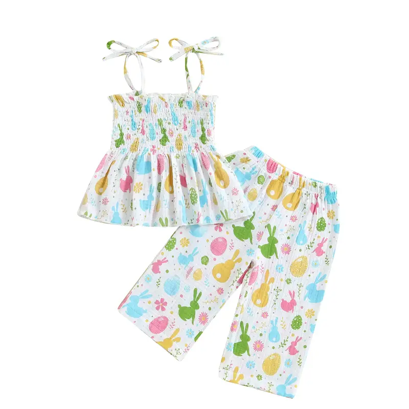 Little Girl Easter Outfit Summer Bunny Egg Print Spaghetti Strap Tank Tops Pants 2 Pcs Set Toddler Sleeveless Rabbit T Shirt ...