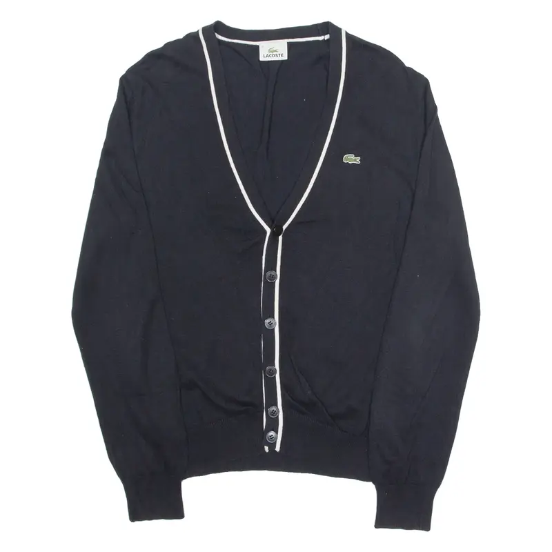 LACOSTE Mens Cardigan Black V-Neck Tight Knit S