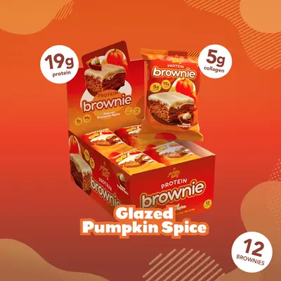 Glazed Pumpkin Spice Prime Bites - 12 Pack - Protein Brownies with 19g Protein and 5g Collagen Snack - Fresh Baked High Prote...