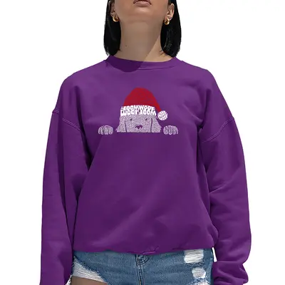 Christmas Peeking Dog - Women's Word Art Crewneck Sweatshirt - Black - XXX-Large