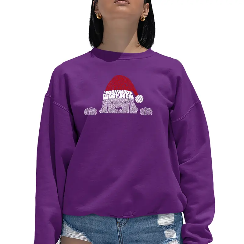 Christmas Peeking Dog - Women's Word Art Crewneck Sweatshirt - Black - XXX-Large