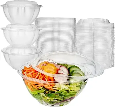 AISOON 50-Pack Clear Plastic Salad Bowls with Snap-On Lids, Ideal for Fruit, Quinoa, Meal Prep, Acai Bowls, and To-Go Party C...