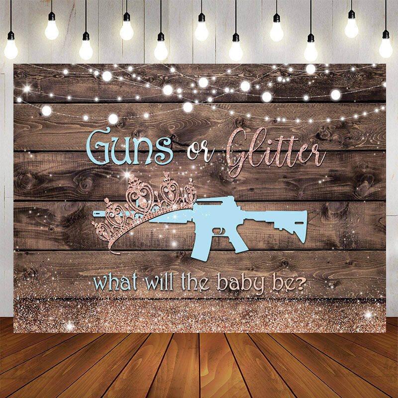Aperturee Guns Or Glitter Wood Gender Reveal Backdrop