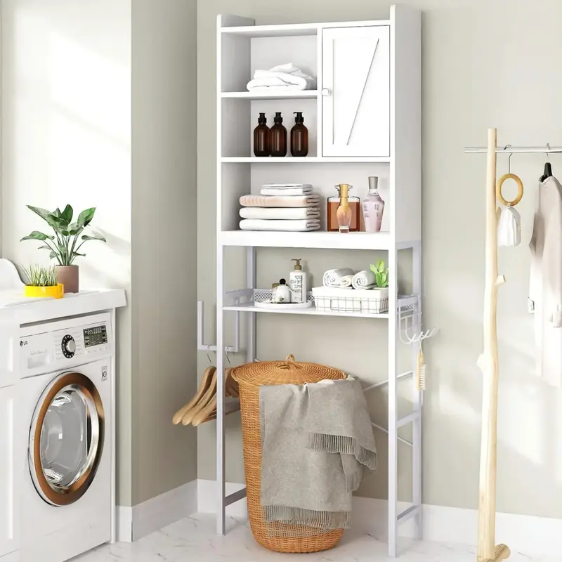 DKLGG Over The Toilet Storage Cabinet, Bathroom Toilet Rack with Barn Door, Freestanding Bathroom Organizer Over Toilet with ...