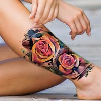 1 Sheet 3D Rose Flower Pattern Temporary Tattoo Sticker, Temporary Tattoos Small Stickers 3D Rose Flower Fake Tattoos for Gi...