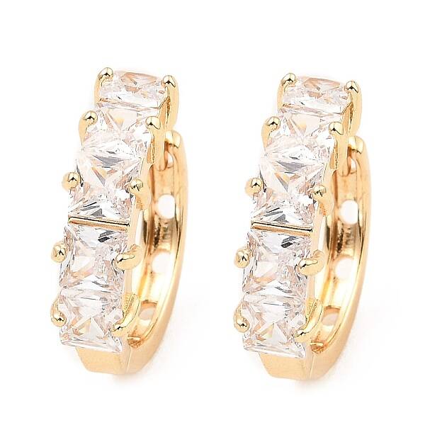 Brass Micro Pave Cubic Zirconia Hoop Earrings
