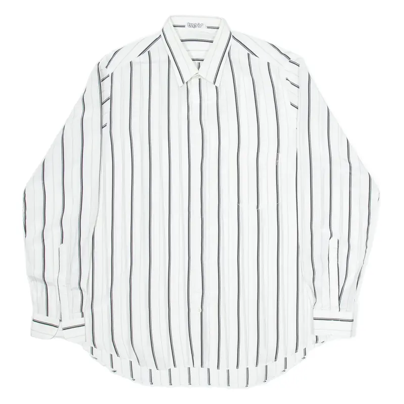 TRAPS Mens Shirt White Silk Striped Long Sleeve L