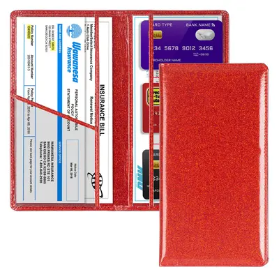 Portable Car Card Holder, 1 Count Fashion Shiny Case Design Bill & Card Storage Folder, Vehicle License & Document Compartme...