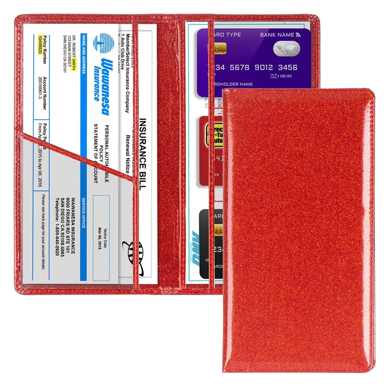 Portable Car Card Holder, 1 Count Fashion Shiny Case Design Bill & Card Storage Folder, Vehicle License & Document Compartme...